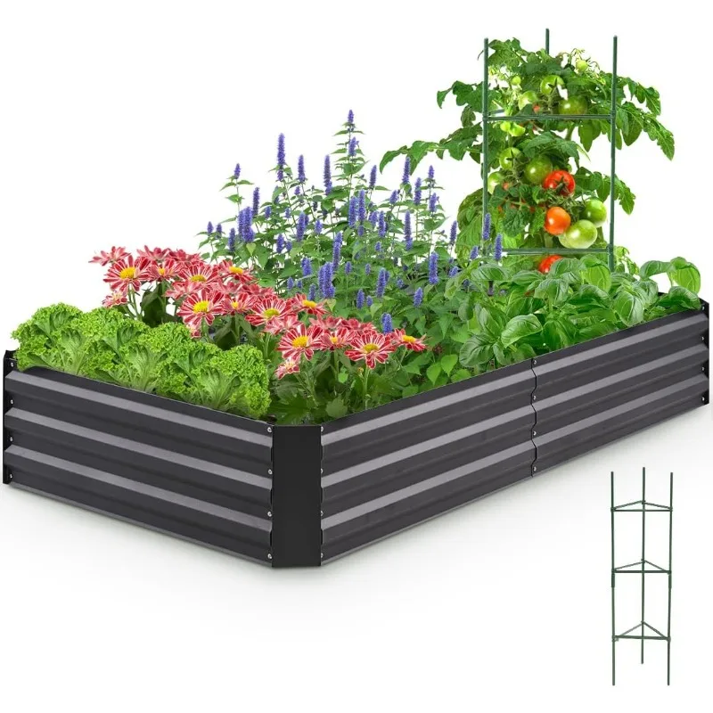 

Galvanized Raised Garden Bed 6x3x1 Ft Metal Planter Box for Vegetables Bottomless for Backyard Outdoor, Include 1 Tomato Cage