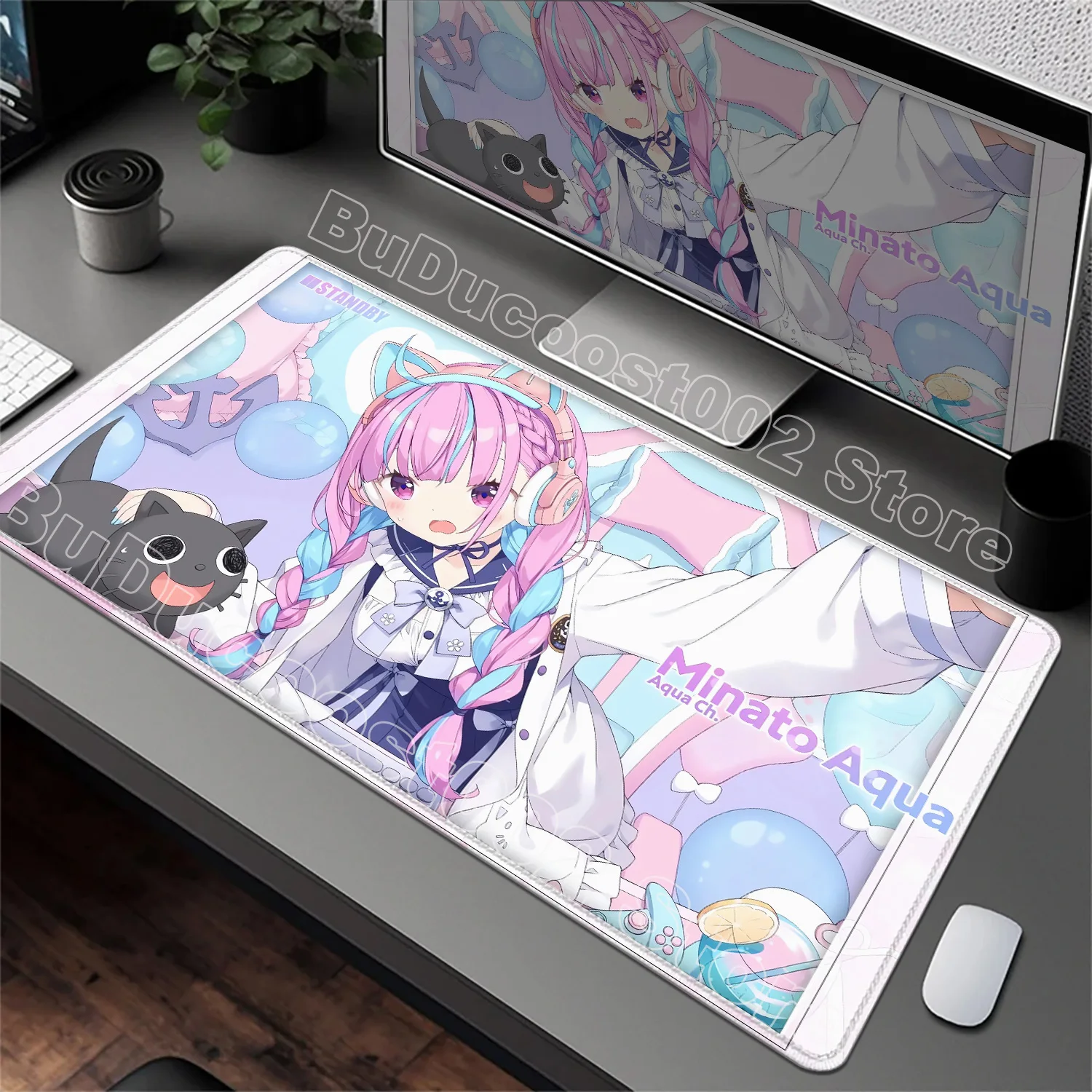 

New Large Mouse Pad Cute Minato Aqua Anime Computer Laptop Mouse Mats Non-slip Keyboard Desk Pad Hololive PC Gaming Accessories