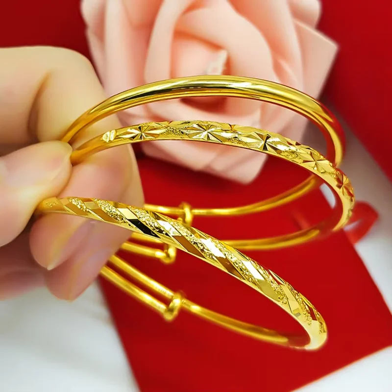 9999 Real Gold 24K Gold Round Stick Push-Pull Bracelet Gold Glossy Gypsy Meteor Shower Women's Bracelet