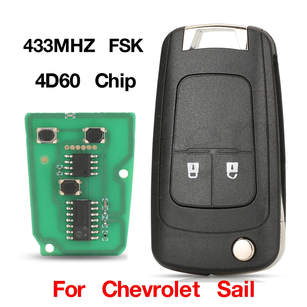 jingyuqin 2 Buttons Flip Remote Car Key 433MHz 4D60 Chip Full Key Control Fob For Chevrolet Sail 2019 2020 2021+