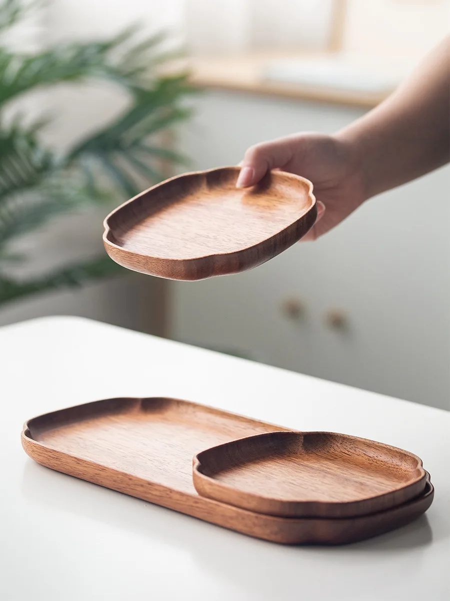 

Golden pear Japanese wooden plate household wooden tray ins wind coasters rectangular small tea tray solid wood tableware