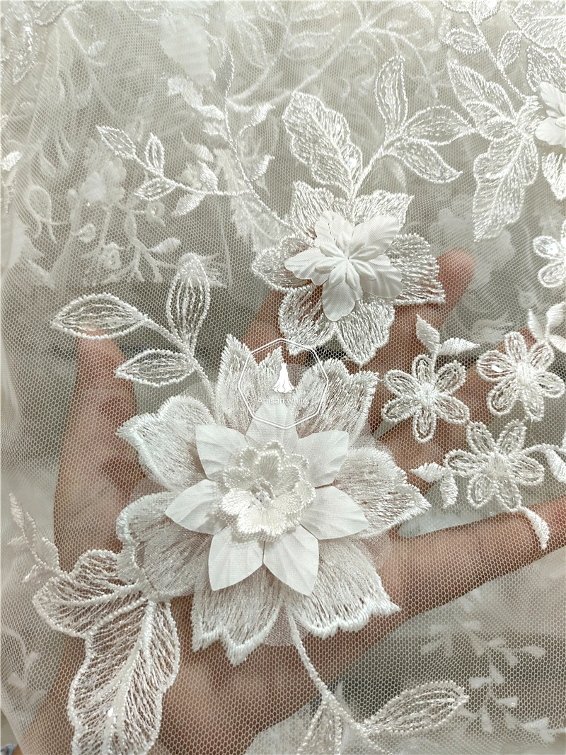 

High quality 3D three-dimensional yarn ace embroidery DIY handmade wedding dress clothing headscarf auxiliary materials leaves