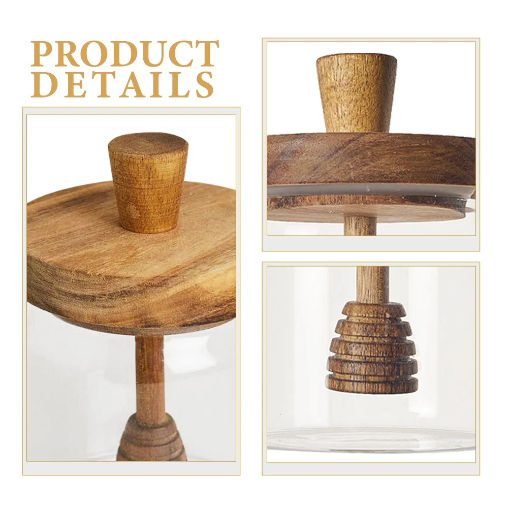 

Clear Glass Honey Dispensing Jar with Wooden Lid Honey Dipper Stylish Kitchen Storage Container Jars with Lids