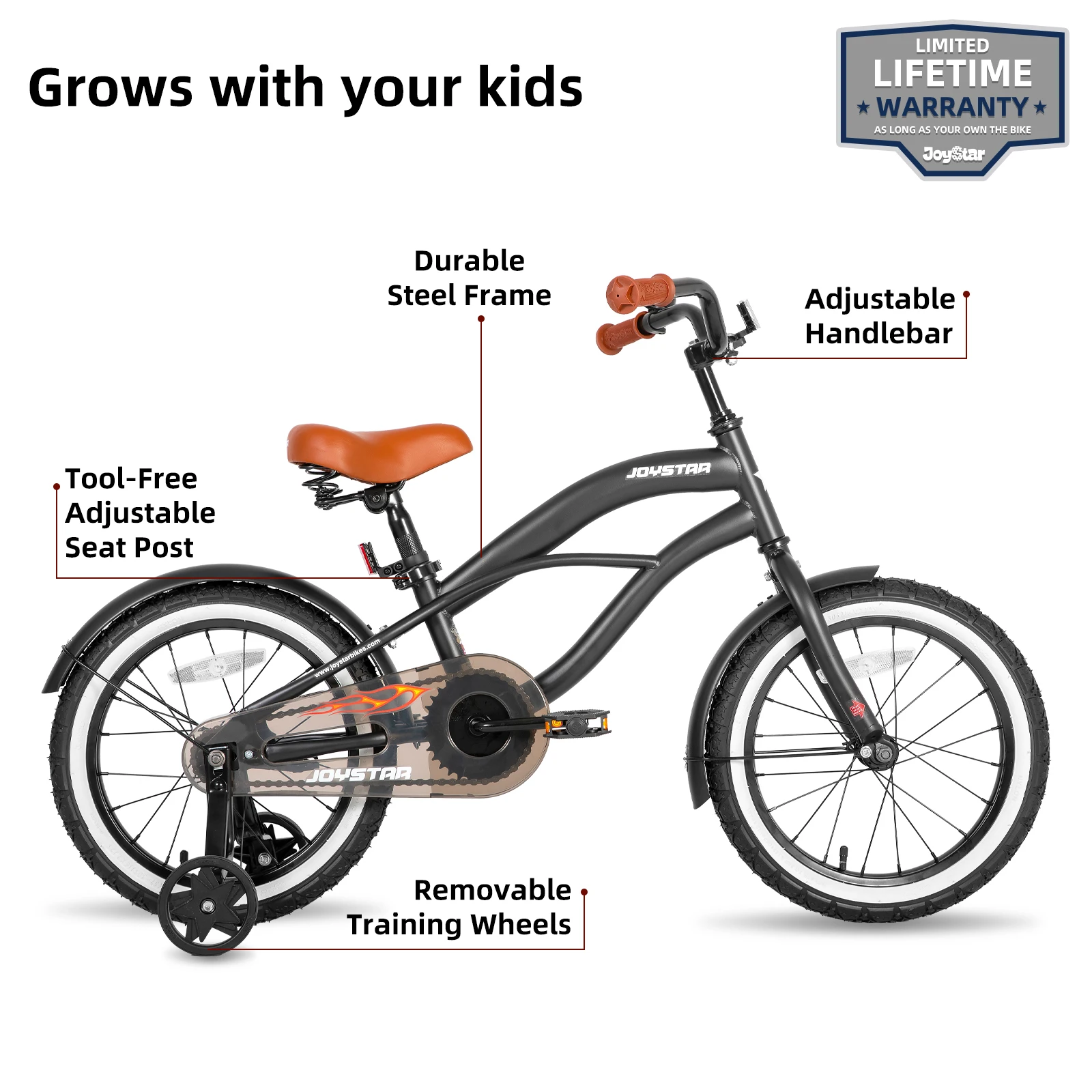 JOYSTAR 12 14 16 Inch Kids Cruiser Bike for Ages 2-7 Years Old Girls & Boys, Kids Bike with Training Wheels & Coaster Brake