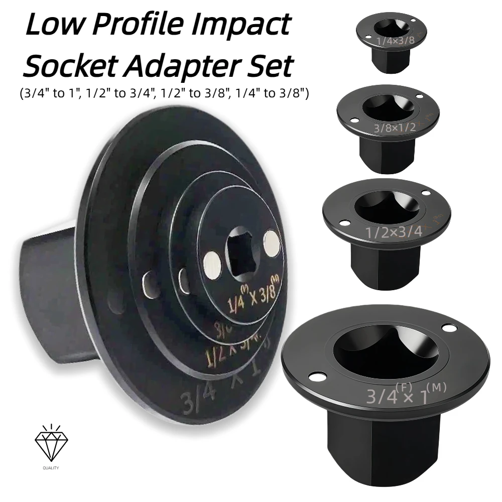 Low Profile Impact Socket Adapter Set 4PCS for Impact Wrench Drive Ratchet Adapter 3/4 to 1,1/2 to 3/4,1/2 to 3/8,1/4 to 3/8