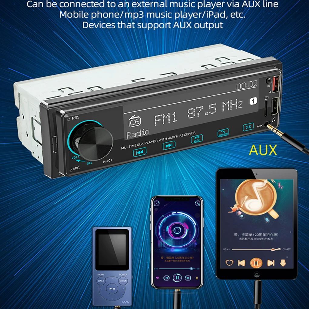 Single DIN Wireless MP3 Player Bluetooth-compatible Radio Multimedia