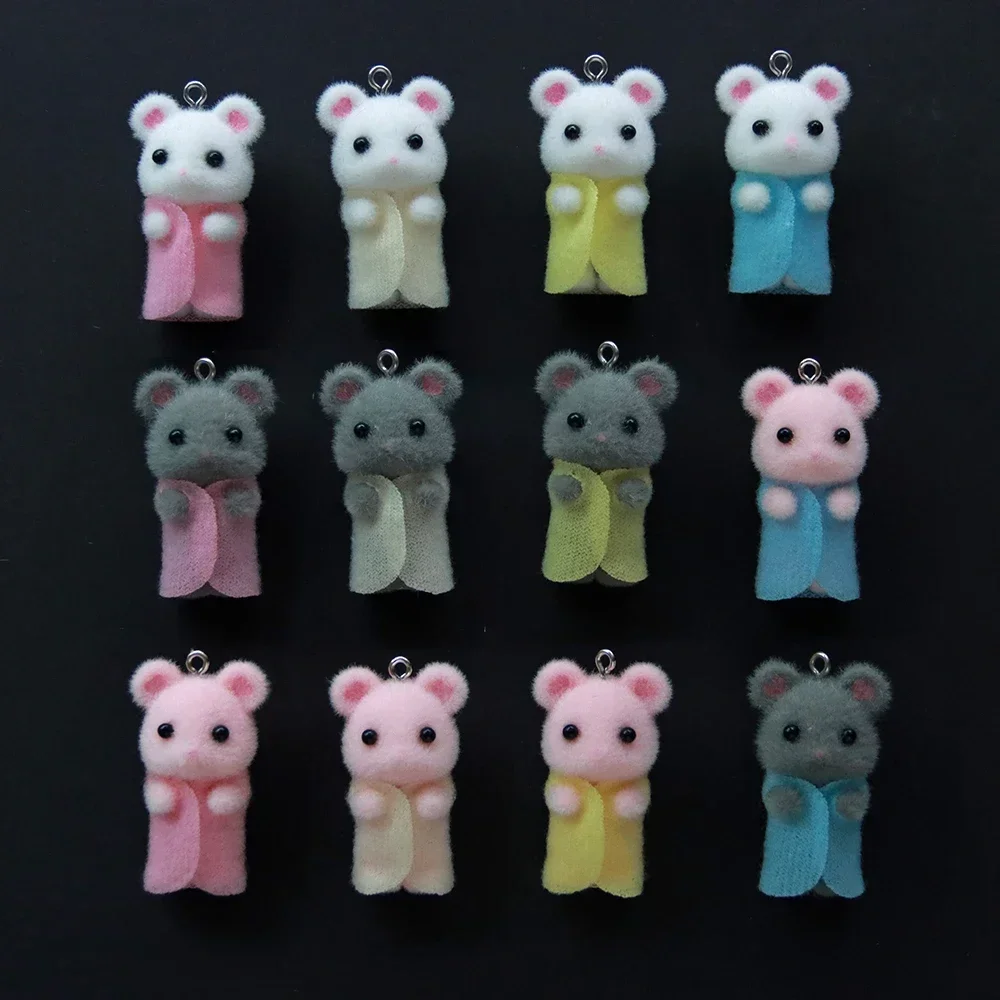 30Pcs Flocking Bear in clothes Charms Cartoon Animal Resin Pendant For Jewelry Making Handmade Earrings Keychain Diy Accessories