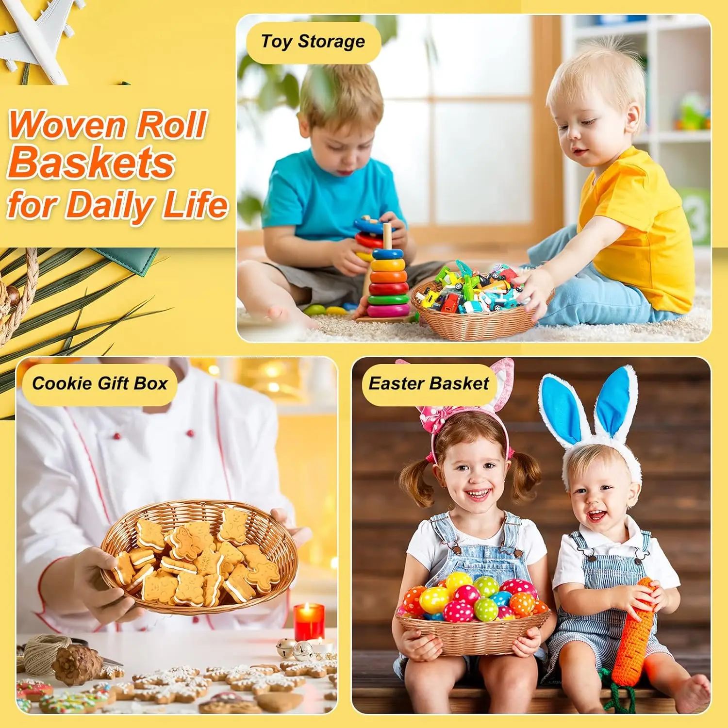 Plastic Oval Basket Fruit Bread Basket Food Storage Basket Bin for Gifts Display Decor Christmas Decorations