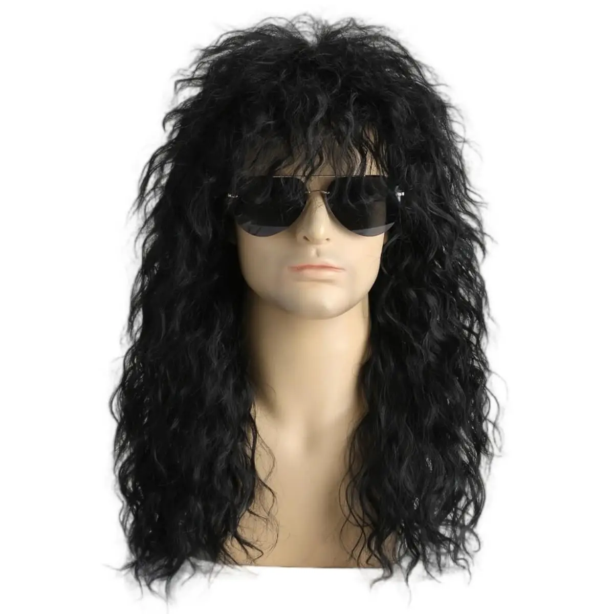 80s Wigs for Men Brown White Long Wavy Mullet Wigs for Women Heavy Metal Rocker Wig Halloween Costume Party Synthetic Wig