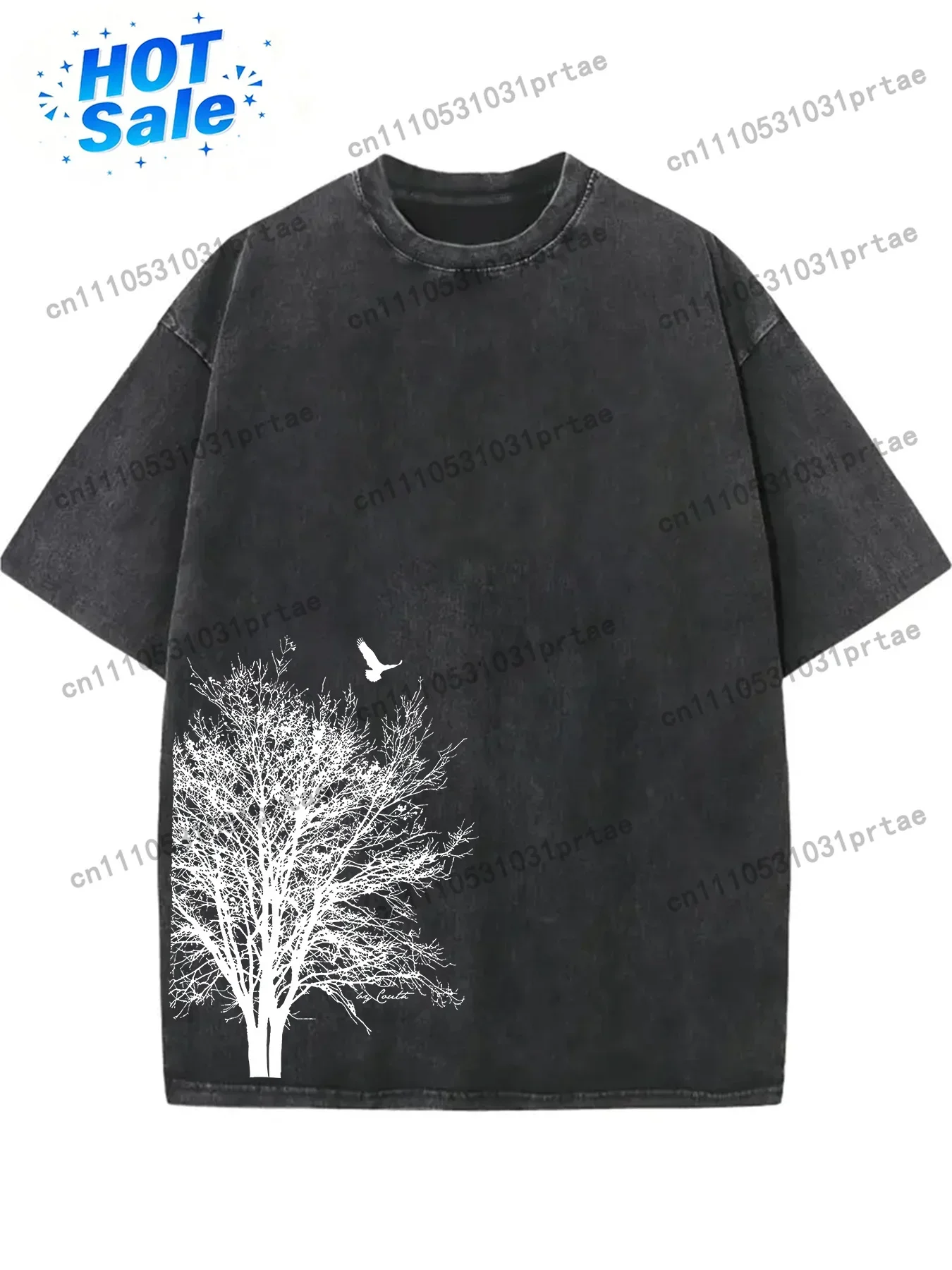 Men's Retro Washed Graph Printed T-Shirt - Retro Washed Appearance, Eye-Catching Pattern, Comfortable & Casual Wear - For Men -