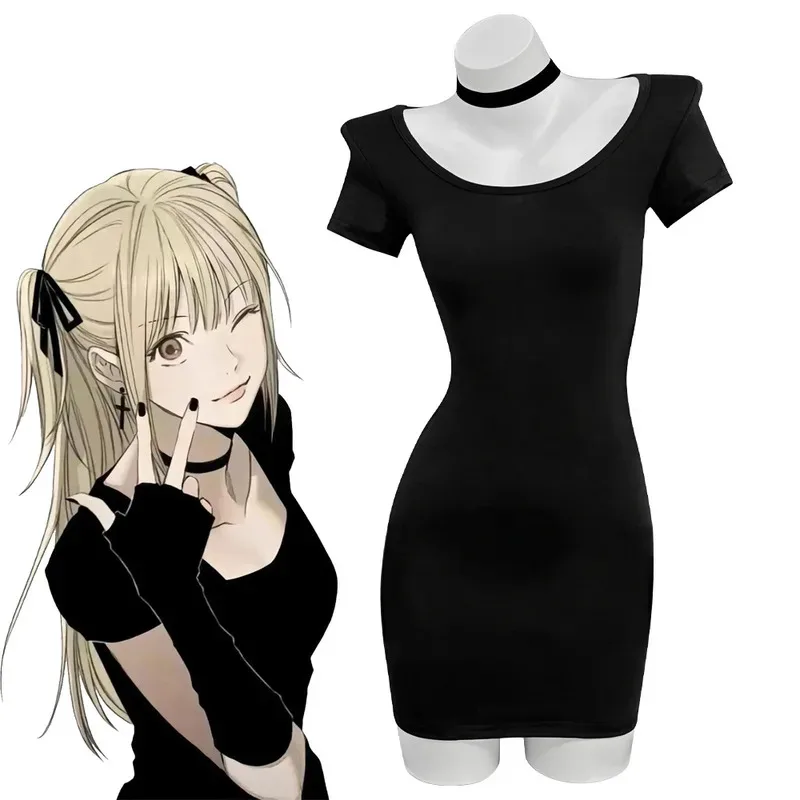 Disfraz de Cosplay de Anime Death Note MisaMisa, vestido ajustado negro de manga corta, peluca para mujer adulta, traje de fiesta de ocio Sexy x, 5;d'2