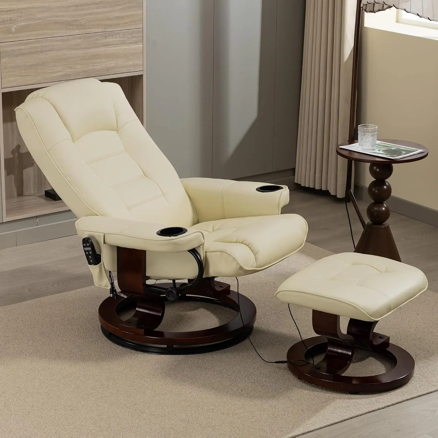 new Heated PU Leather Reclining Chair with 8-Point Massage & Ottoman, Solid Wood Base Home TV Lounge Seat, Customized