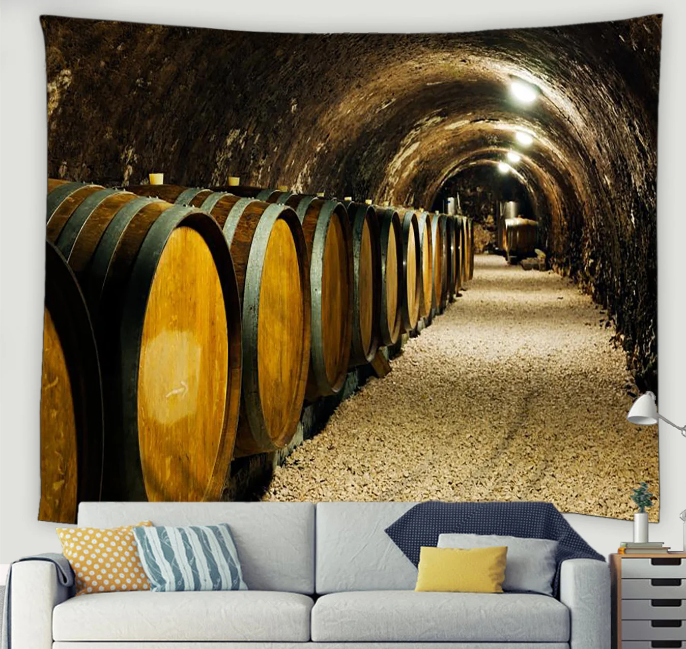 Vintage Brick Wall Wine Cellar Living Room Tapestry Wine Ltaly Oak Barrel Cold Dark Underground Cellar Wall Hanging Dorm Decor