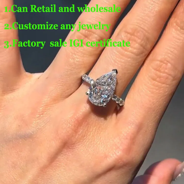IGI Lab Growing Diamond Ring Pear shape D Color 1 2 3Ct Solid 18K White Gold Ring Diamond wedding Factory Engagement Ring