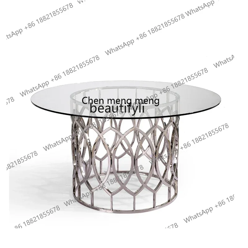178Neoclassical round dining table glass dining table European brushed brass stainless steel round table dining room2936