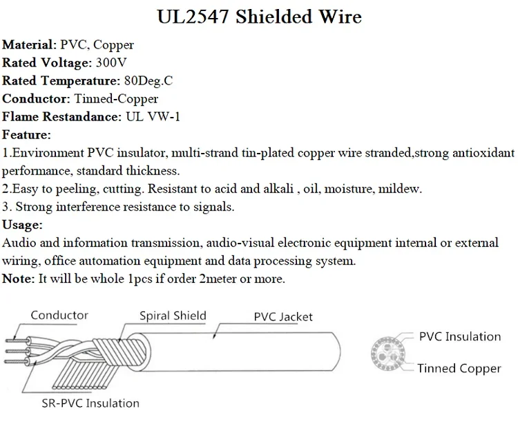 1~20m UL2547 Shielded Wire 30 28 26 24 22 20 18 AWG Channel Audio 2 3 4 5 6 7 8 Cores Headphone Control Copper Signal Cable