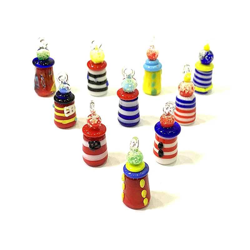 

Nautical Style Mini Glass Lighthouse Pendant Cute Creative Glass Charms DIY Jewelry Supplies Fish Tank Decor Aquarium Ornament
