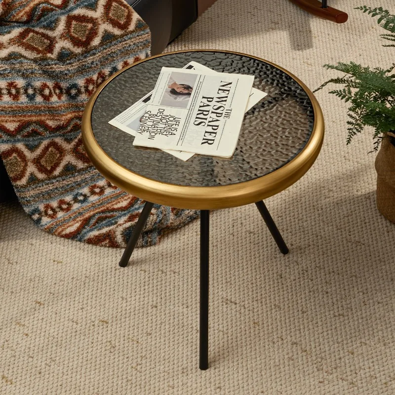 Retro Metal Tempered Glass Coffee Table,Furniture Metal Glass Living Room,Balcony,Small Round Tables