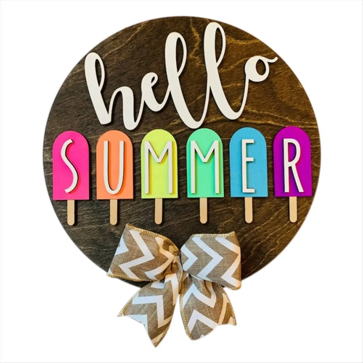 REST 3D Seasonal Sign, Hello Sign Seasonal Decor Summer Sign Farmhouse Round Welcome Door Sign for Hanging Home Decor