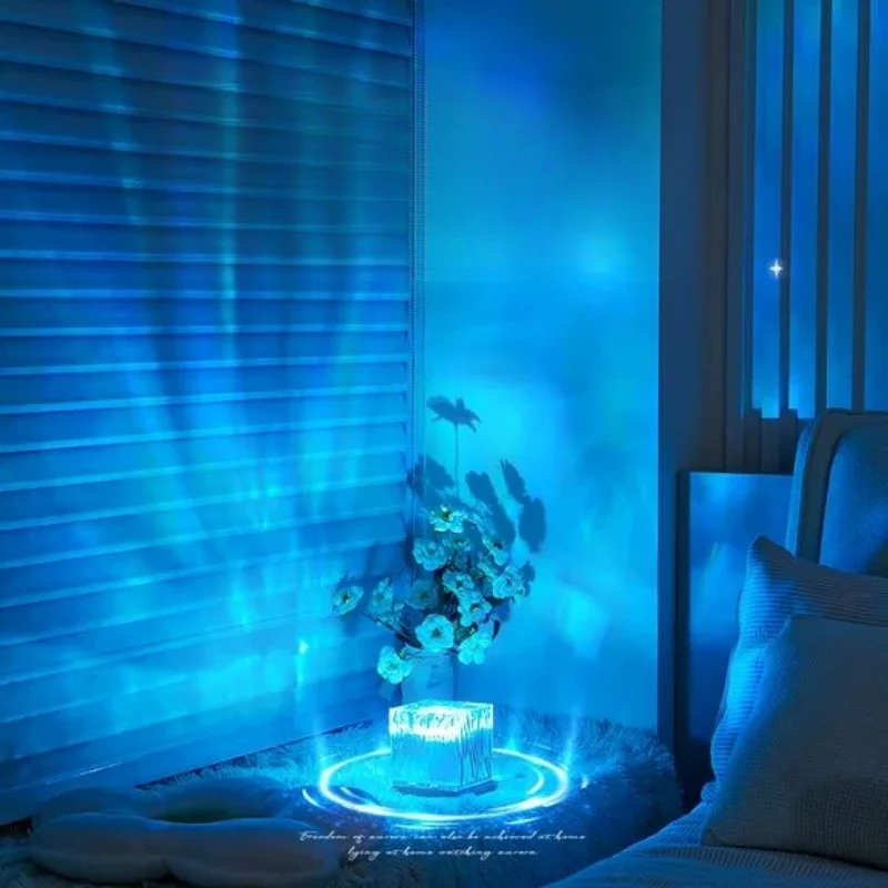 LED Crystal Lamp Aurora Northern Light Projector Night Light Remote & Timer 17 Colors Water Ripple Lamp for Bedroom Sunset Light