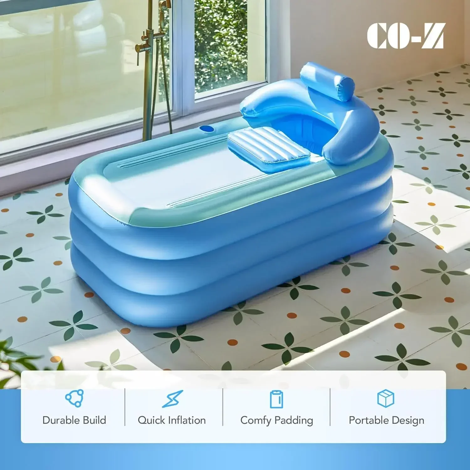 CO-Z Inflatable Adult Bath Tub, Free-Standing Blow Up Bathtub with Foldable Portable Feature for Adult Spa with Electric