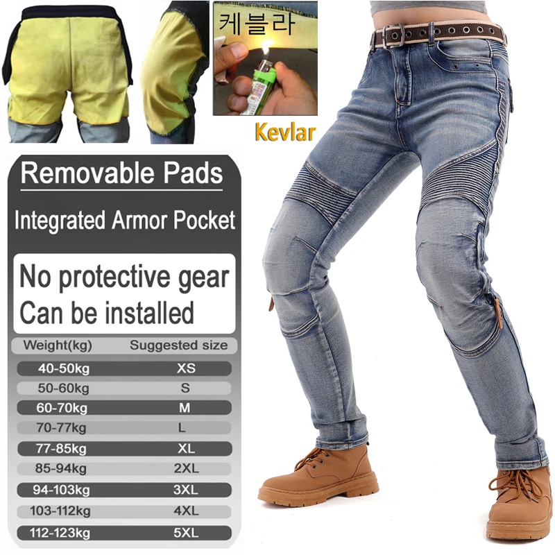 Aramid motorcycle jeans for women blue fireproof riding pants casual wearable trousers with armor pockets armor not included 03