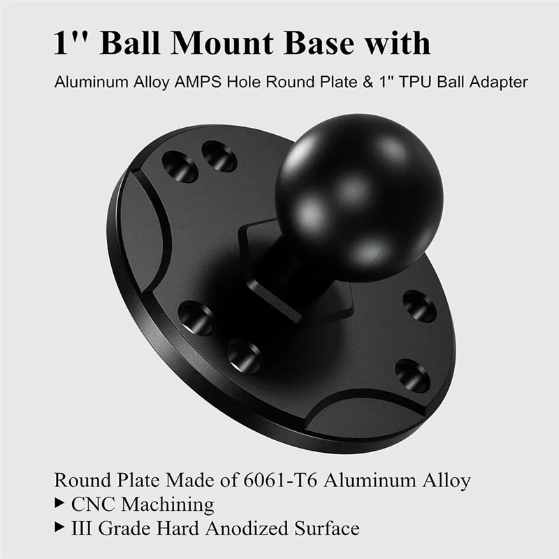 1Inch Ball Mount Base with Aluminum Alloy AMPS Hole Round Plate & 1Inch TPU Ball Adapter for RAM