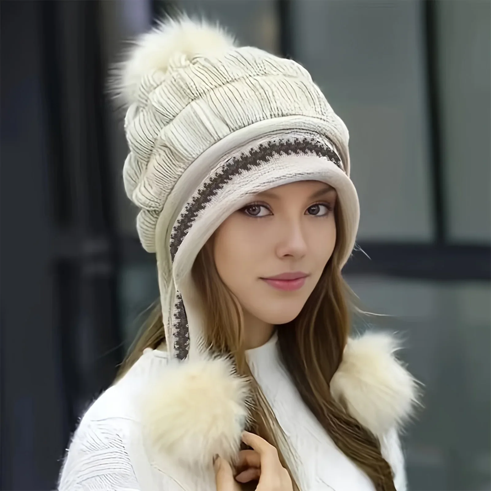 Soft Winter Warm Fur Hat Fleece Lined Earflap Hat For Women Knitted Beanie Casual Slouchy Thick Thermal Cap For Cold Weather image 5