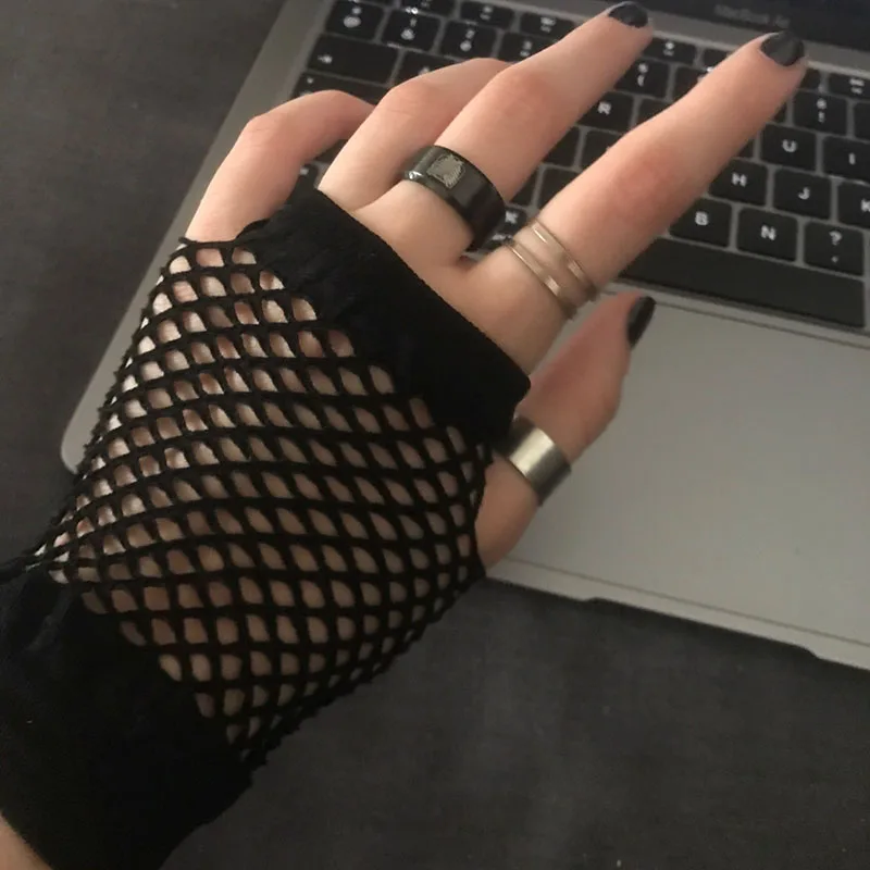 Gants courts sans doigts en maille résille pour filles, robe de club de fête, gants de paupières cosplay punk gothique Lolita, danse en filet de