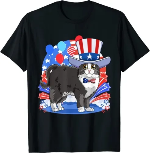 Tuxedo Cat 4th Of July Patriotic American Flag T-ShirtGraphic T-shirts For Men Clothing Women Tees Y2K Tops Unisex Summer