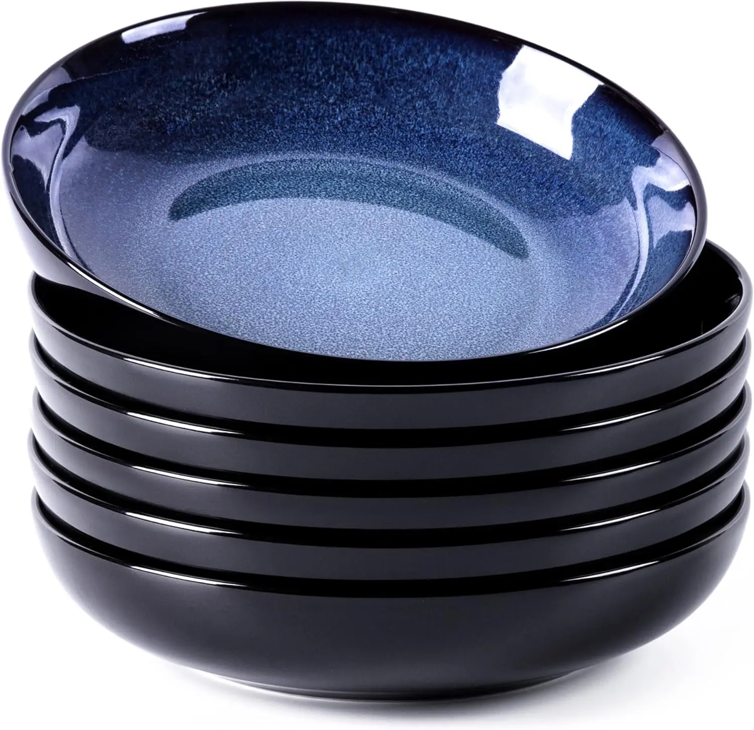 

38oz Ceramic Pasta Bowl Set of 6, Microwave & Dishwasher Safe, Scratch Resistant Blue Glaze