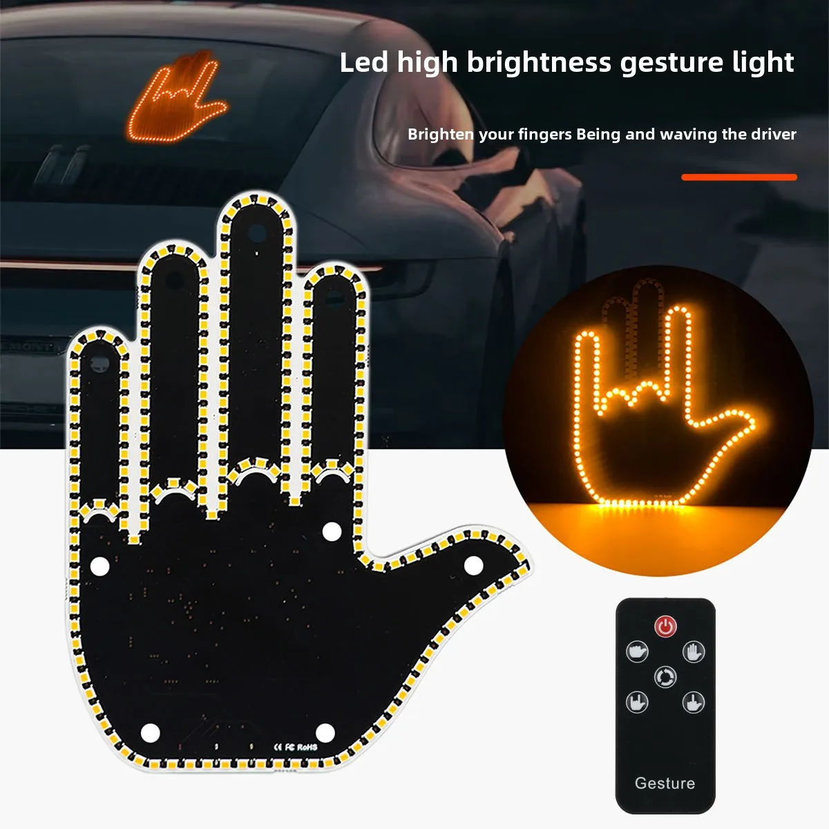 

Car Finger Light with Remote Control Cool Funny Car Interior Light Finger Up LED Middle Finger Hand Lamp Rear Windshield LED