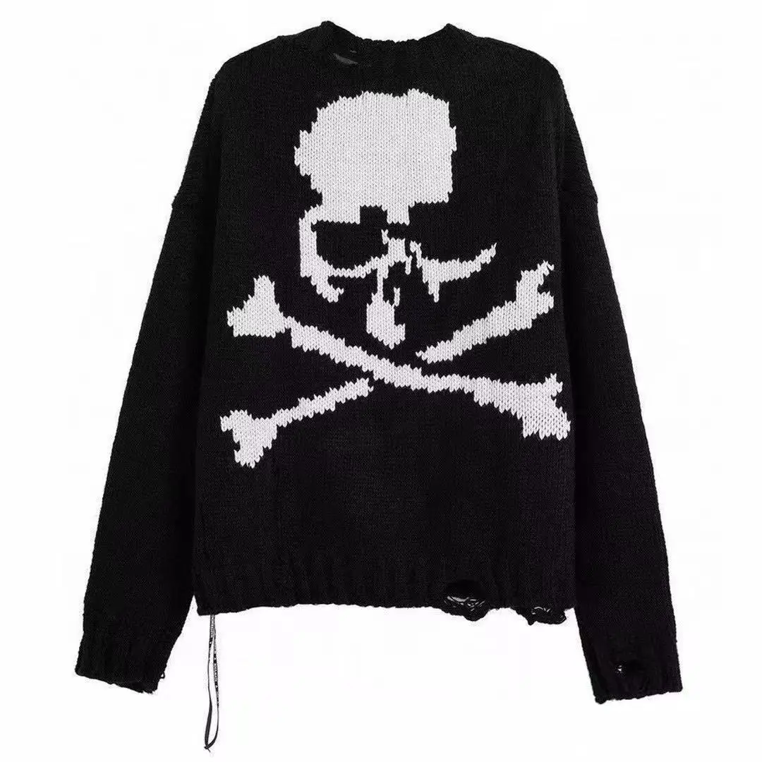 

Subculture Harajuku Sweaters Women Long Sleeve Skeleton Printed Tops Chic Gothic Punk Y2k Slim Jumpers Aesthetic Vintage 2025