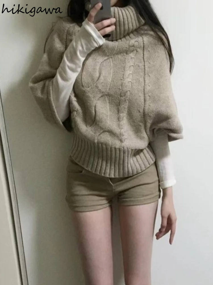

Korean Jumper Knitting Ribbed Pullovers Women's Clothing Turtleneck Solid Color Pull Femme Fashion Casual Knitwear Sweater Tops