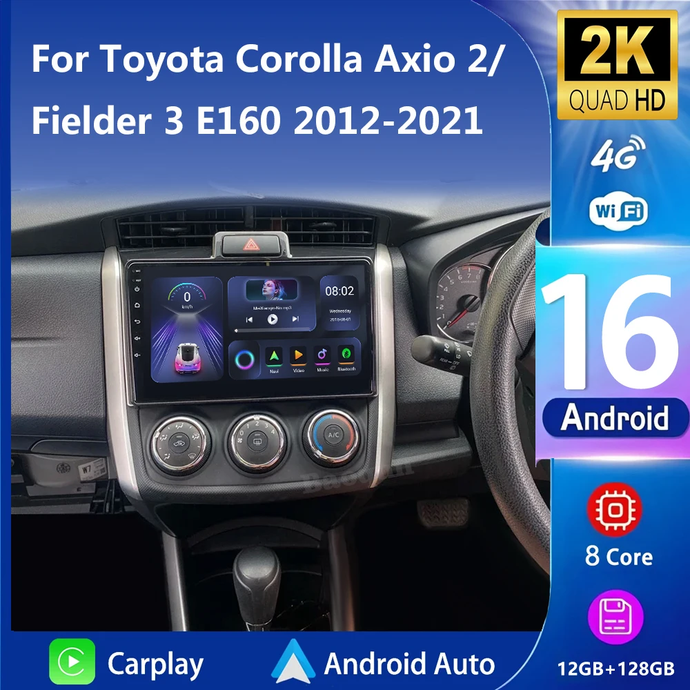 Android16 авто для Toyota Corolla Axio Fielder 2012-2021 автомобильный радиоприемник Carplay без 2din видео стерео мультимедийный плеер GPS монитор 2k