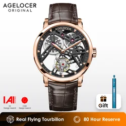 New AGELOCER Original Tourbillon Business Men Watch Top Brand Luxury Gold Skeleton Sapphire Clock Men Relogio Masculino