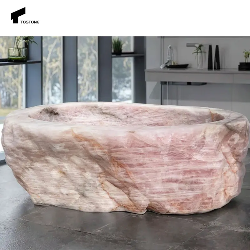 Luxury Stone Baths,Tostone Marble Polished Rose Pink Quartzite Rock Solid Natural Stone Bathtub For Luxury Hotel Home Bathroom I