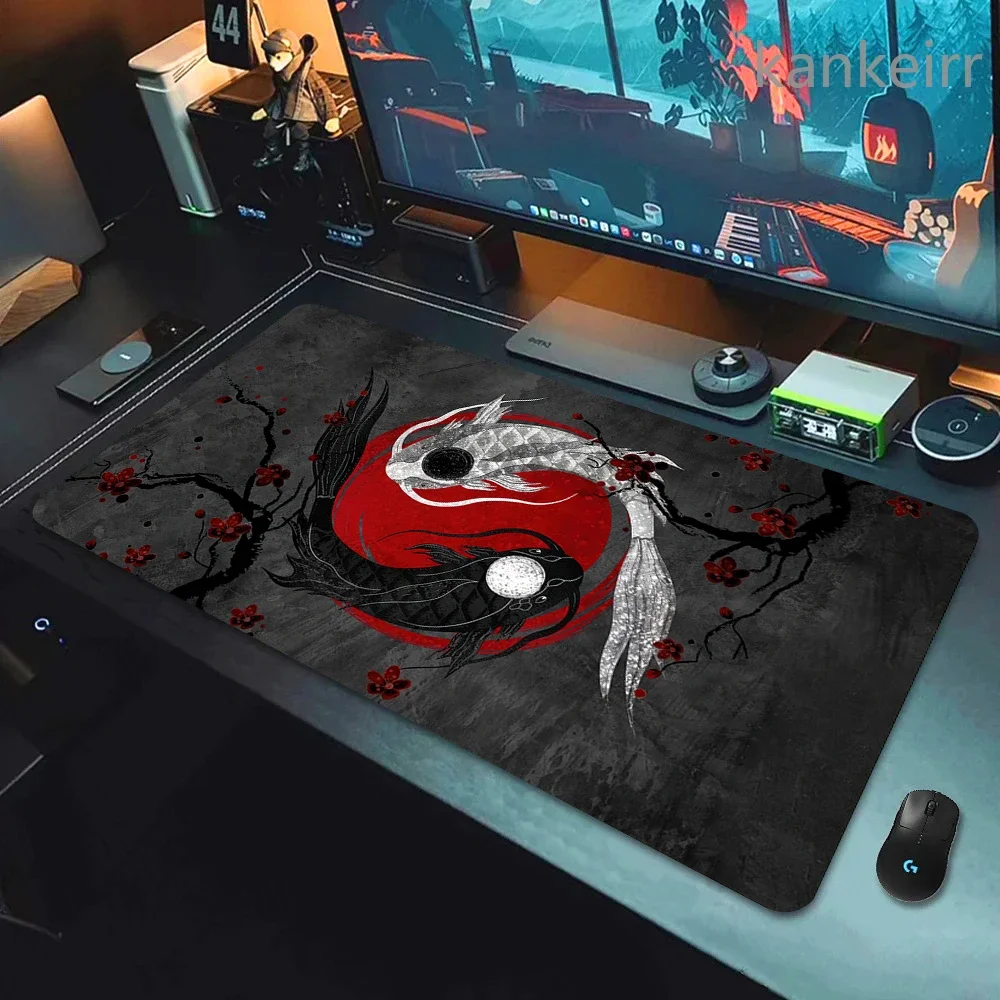 Gaming Mouse Pads Koi Taichi Neutral Table Mats Computer Mousepad Company Big Deskmat 90x40 Large Gamer Mousepads Fish Mouse Mat