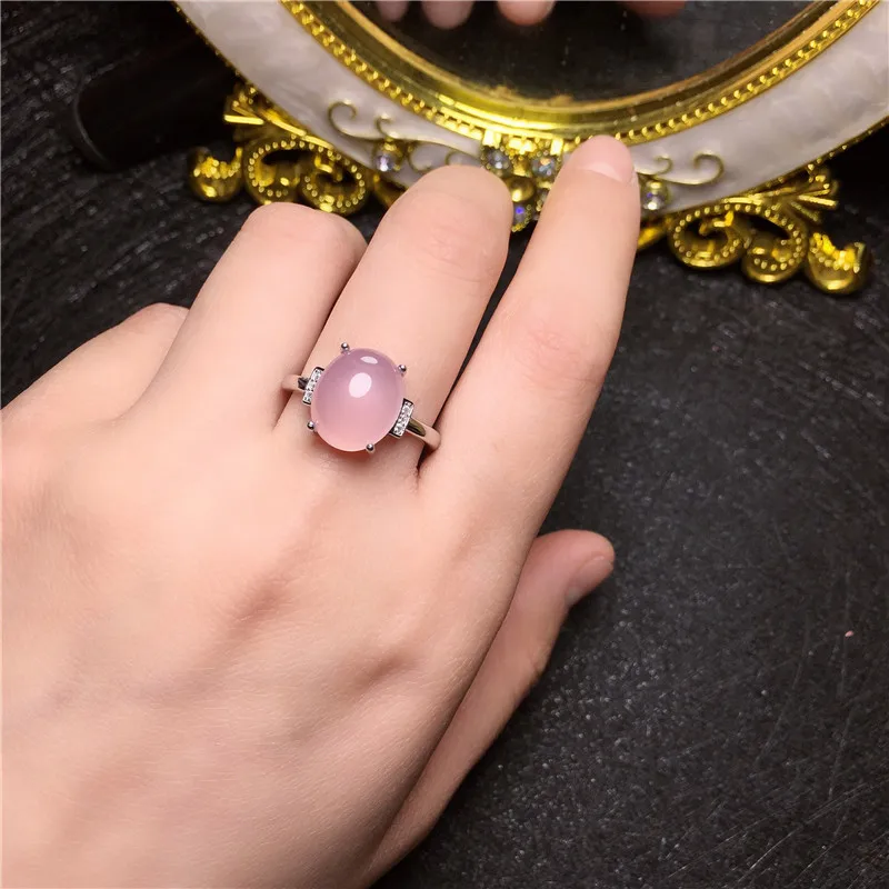 

Simple Silver Rose Quartz Ring for Woman 4ct 10mm*12mm Natural Rose Quartz Silver Ring Solid 925 Silver Rose Quartz Jewelry