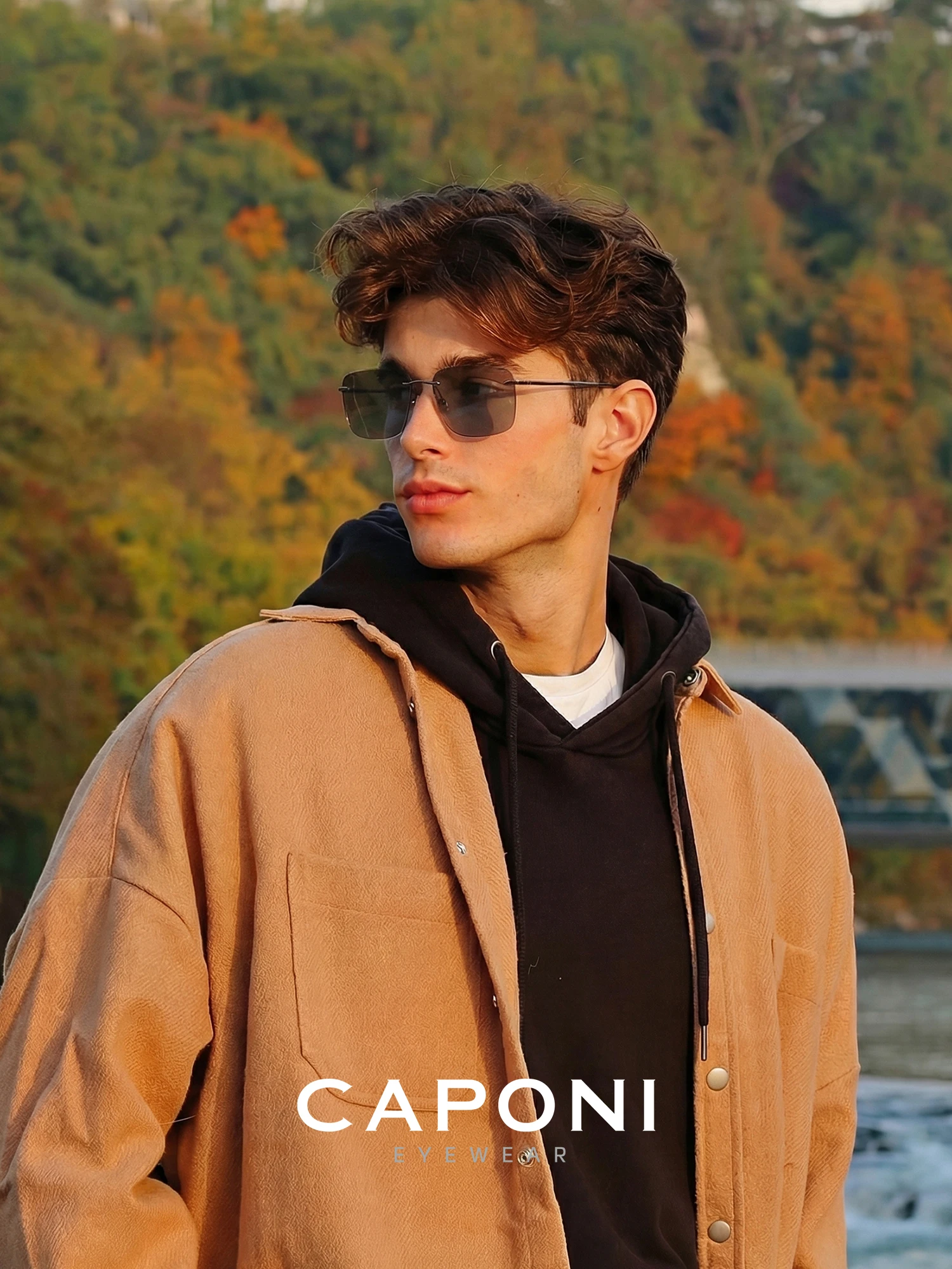CAPONI reines Titan photo chrome Sonnenbrille randlos polarisiert fahren Herren Sonnenbrille ultraleichte UV400 Marken schirme bs28923 – Detail 3