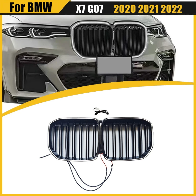 

With LED Racing Grill For BMW X7 G07 2020 2021 2022 Dual Slat Kidney Grille Front Bumper Grille Modification Body Kits Tuning