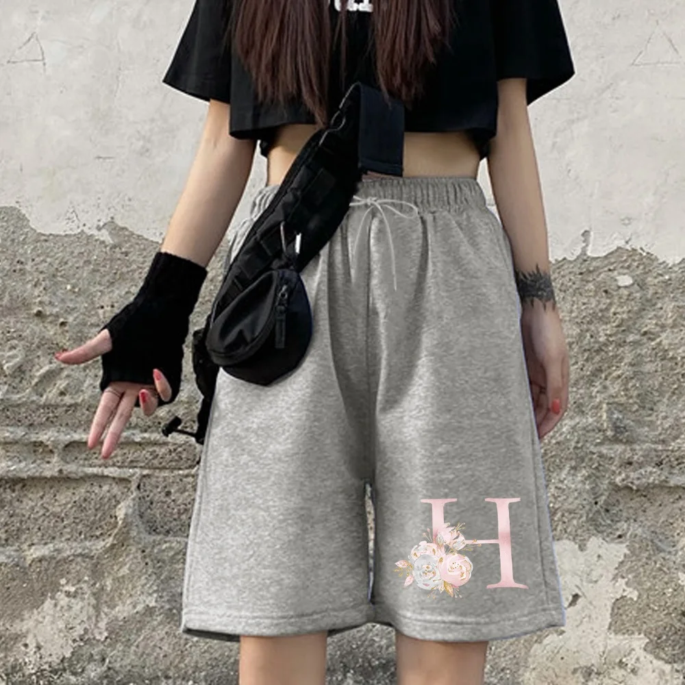 Women\'s Fashion Shorts Elastic Band Casual Cropped Pants Girls 26 Letter Print Series Student Harajuku Loose Shorts