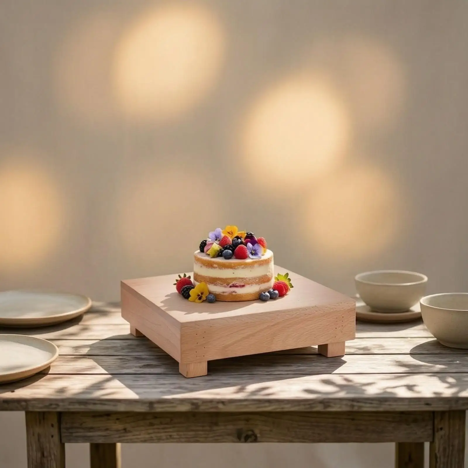 Solid Wood Display Riser for Cheese and Pastry Stand for Catering Buffet and Party Table Decor