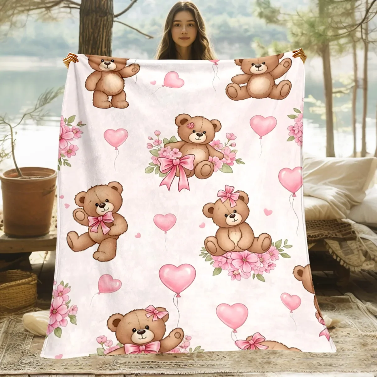A Heart-shaped Teddy Bear, Suitable for Sofa, Bedroom, Living Room, Bed, Couch, Chair, Soft and Warm Blanket- Lightweight Flanne