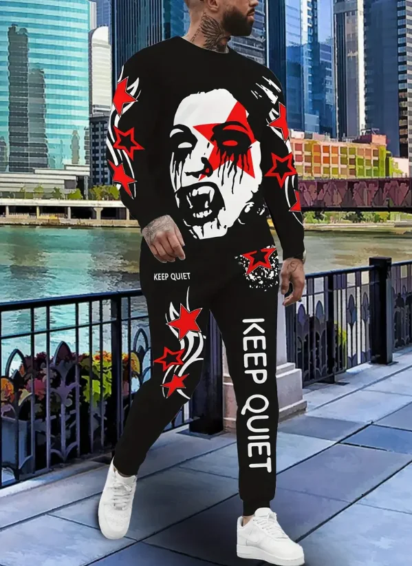 

Осенняя мужская и женская мода с 3D принтом, повседневная мужская футболка, брюки с длинными рукавами, уличная повседневная спортивная одежда, спортивные штаны, 2 шт.