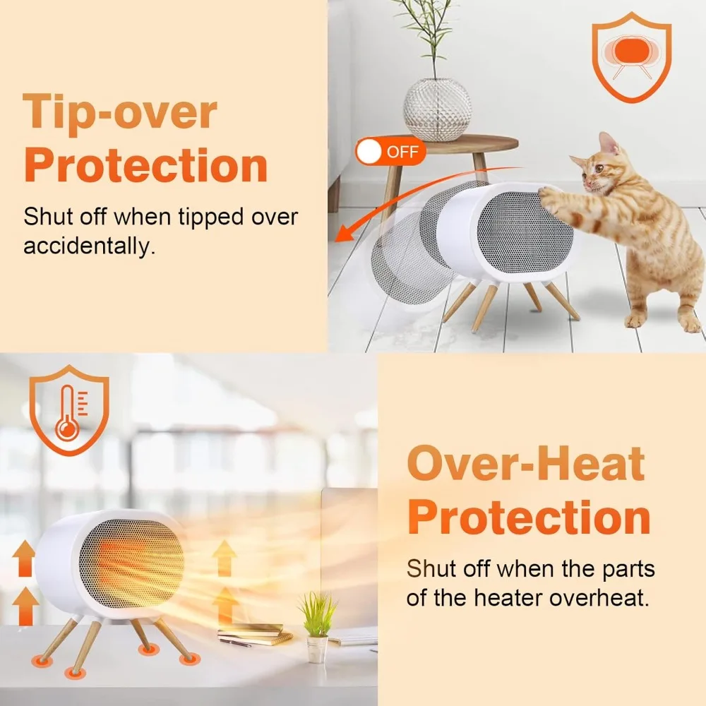 Space Heater, 1000W Small Space Heaters for Indoor Use, 3 Mode PTC Fast Heating Energy Efficient Ceramic Heater, Portable Mini