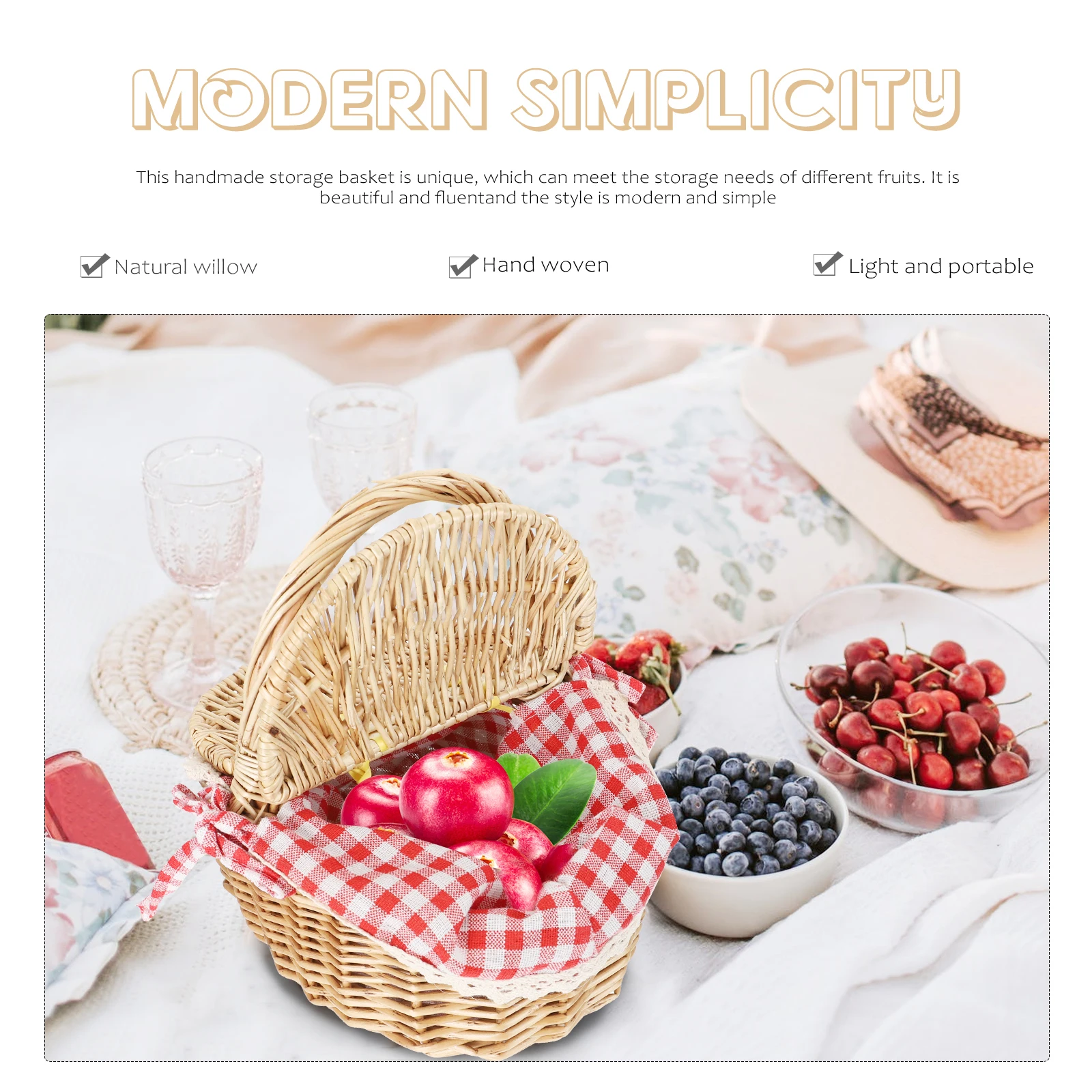 

1Pcs Rattan Storage Basket Handwoven Picnic Basket Fruit Bread Vegetable Home Organizer Snack Food Container Decorative