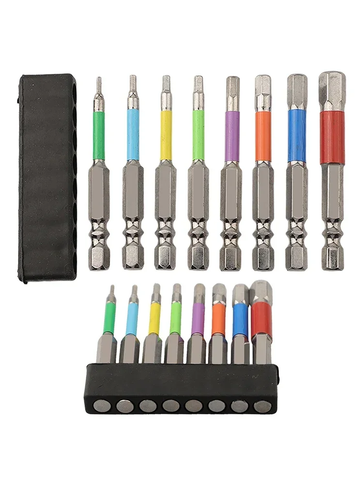 

8PCS 65mm Magnetic Colored Hexagon Head Hex Screwdriver Bits For Electrician Circuit Breakers Drill Tools H1.5-H8 For Hand Tool