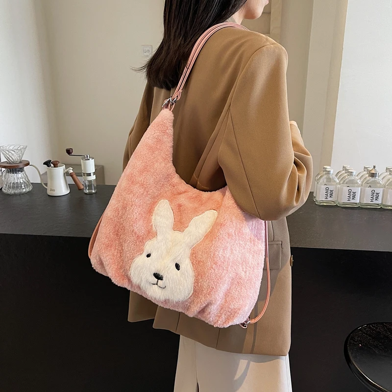 

Large Capacity Cartoon Printed Women's Versatile Plush Single Shoulder Tote Bag Simple Fashion Commuting Storage Bags