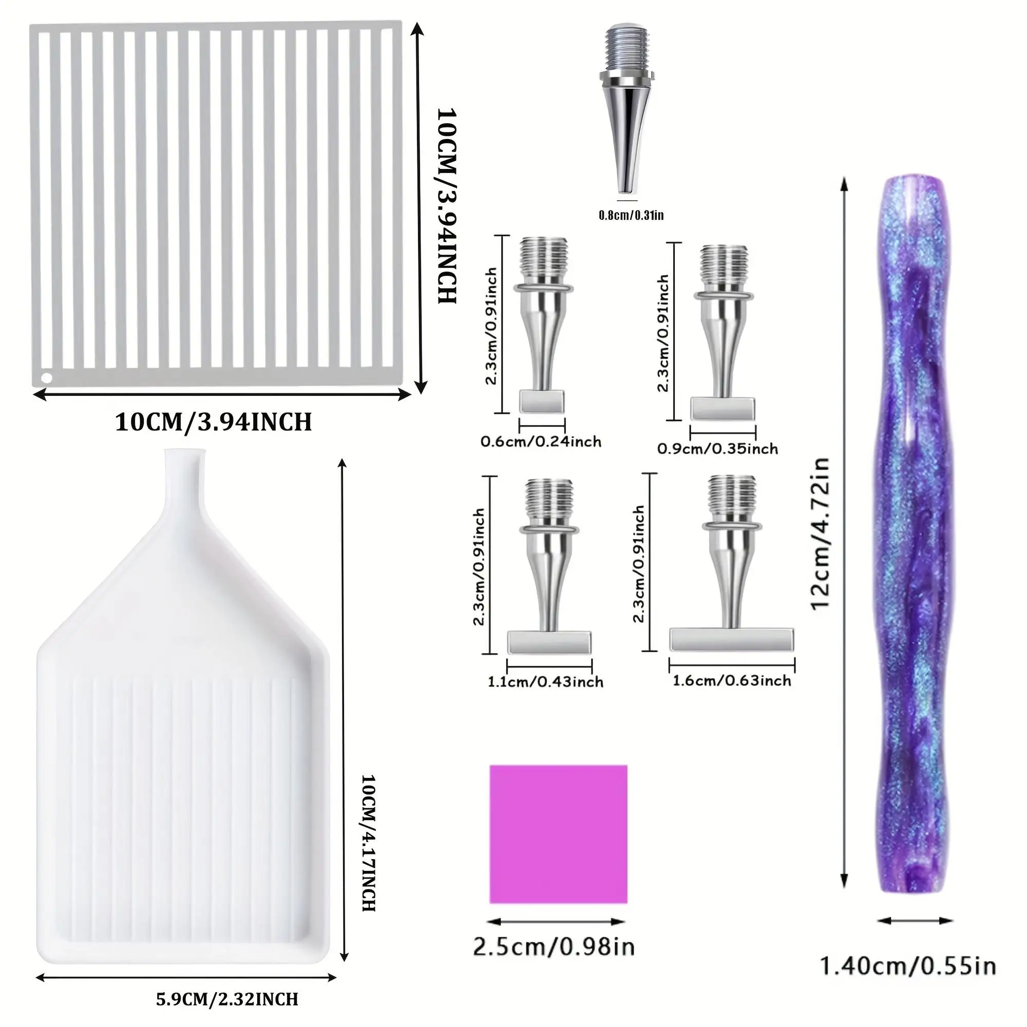 Diamond Painting Tool Set, Latest Model 1/2/3/4 Row Round Diamond Stainless Steel Positioning Ruler, 6 Pieces of Clay with Storage Box, Diamond Art Flipping Board